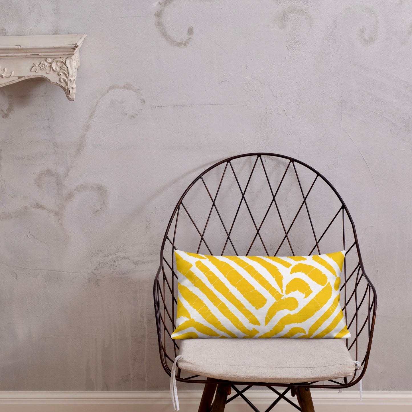 20x12 ChiChi yellow throw pillow from Tintin Studios, showcasing unique textures.