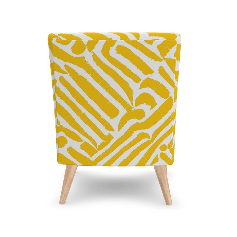 Rear view of the CHICHI Artigianale Chair by Tintin Studios showcasing its elegant design and vibrant color pattern, perfect for modern interiors.