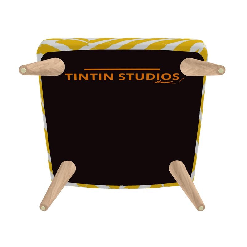 Underside view of the CHICHI Artigianale Chair displaying the Tintin Studios logo, emphasizing the brand's commitment to quality and design excellence.