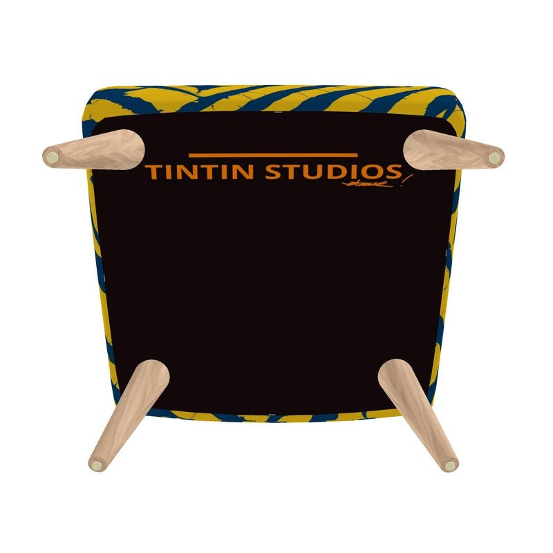 Underside view of the CHICHI Artigianale Chair displaying the Tintin Studios logo, emphasizing the brand's commitment to quality and design excellence.