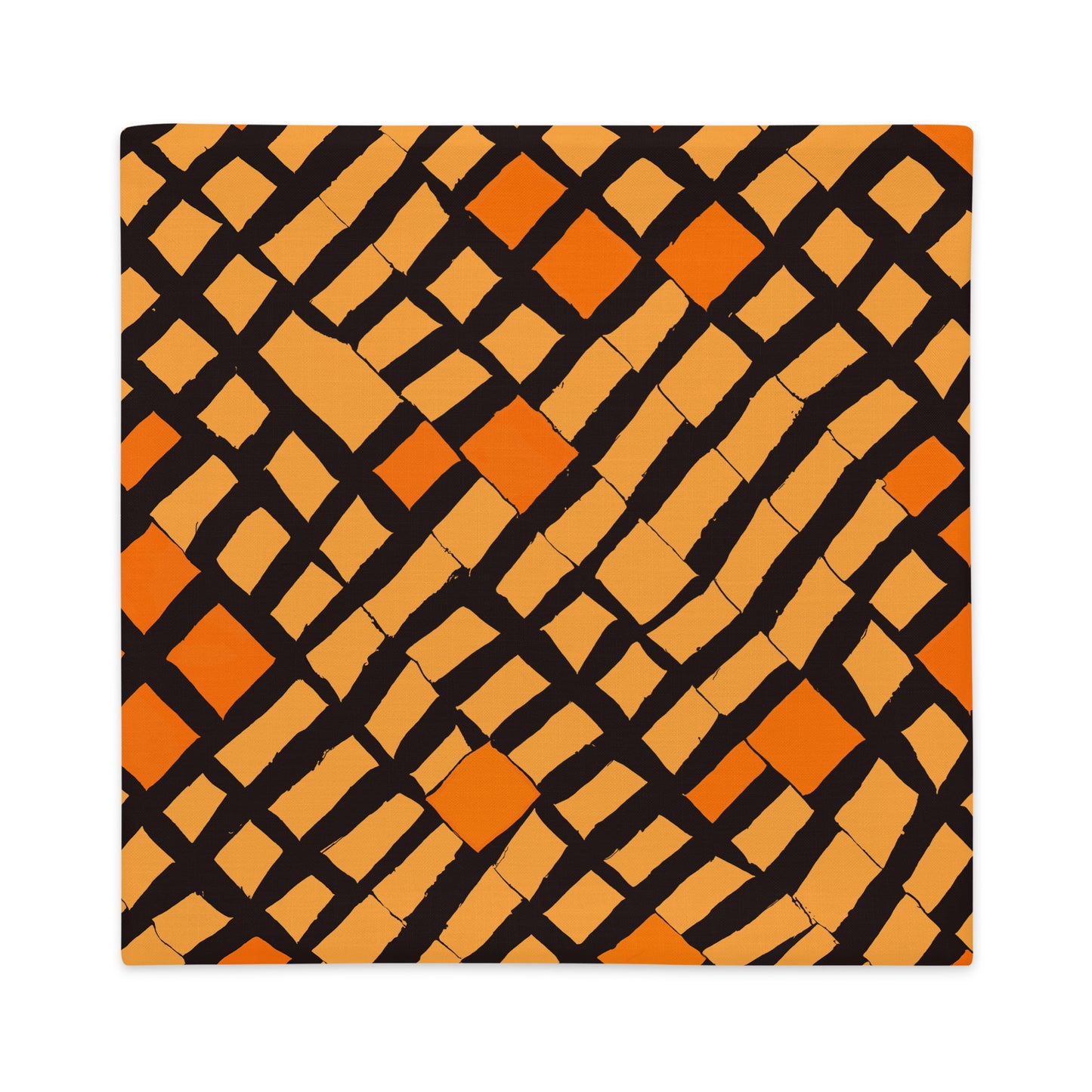 Flat photo of 22x22 Lagos Orange throw pillow cover from Tintin Studios on a white background