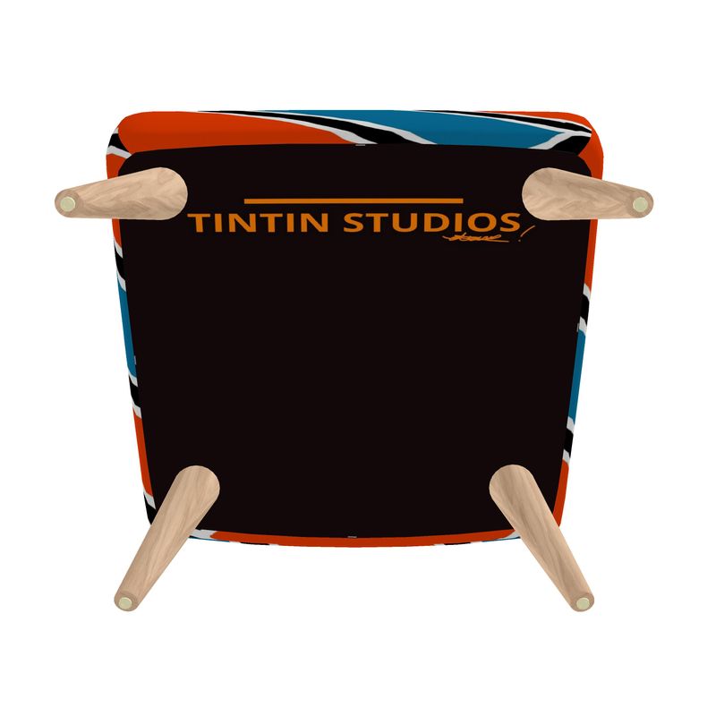 Underside view of the NANA Artigianale Chair showing the Tintin Studios logo, highlighting the durable build and design integrity of the chair.