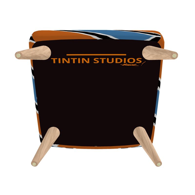 Underside view of the NANA Artigianale Chair showing the Tintin Studios logo, highlighting the durable build and design integrity of the chair.